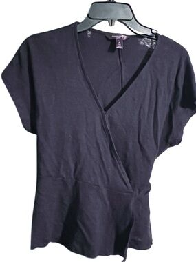 Banana Republic Black Wrap-Style Short Sleeve Blouse